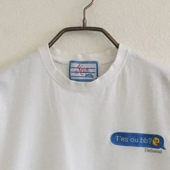 Keur Paris T-Shirt Size Small Text Messages Embroidered  T'es ou bb? "Delivered" - Picture 2 of 10